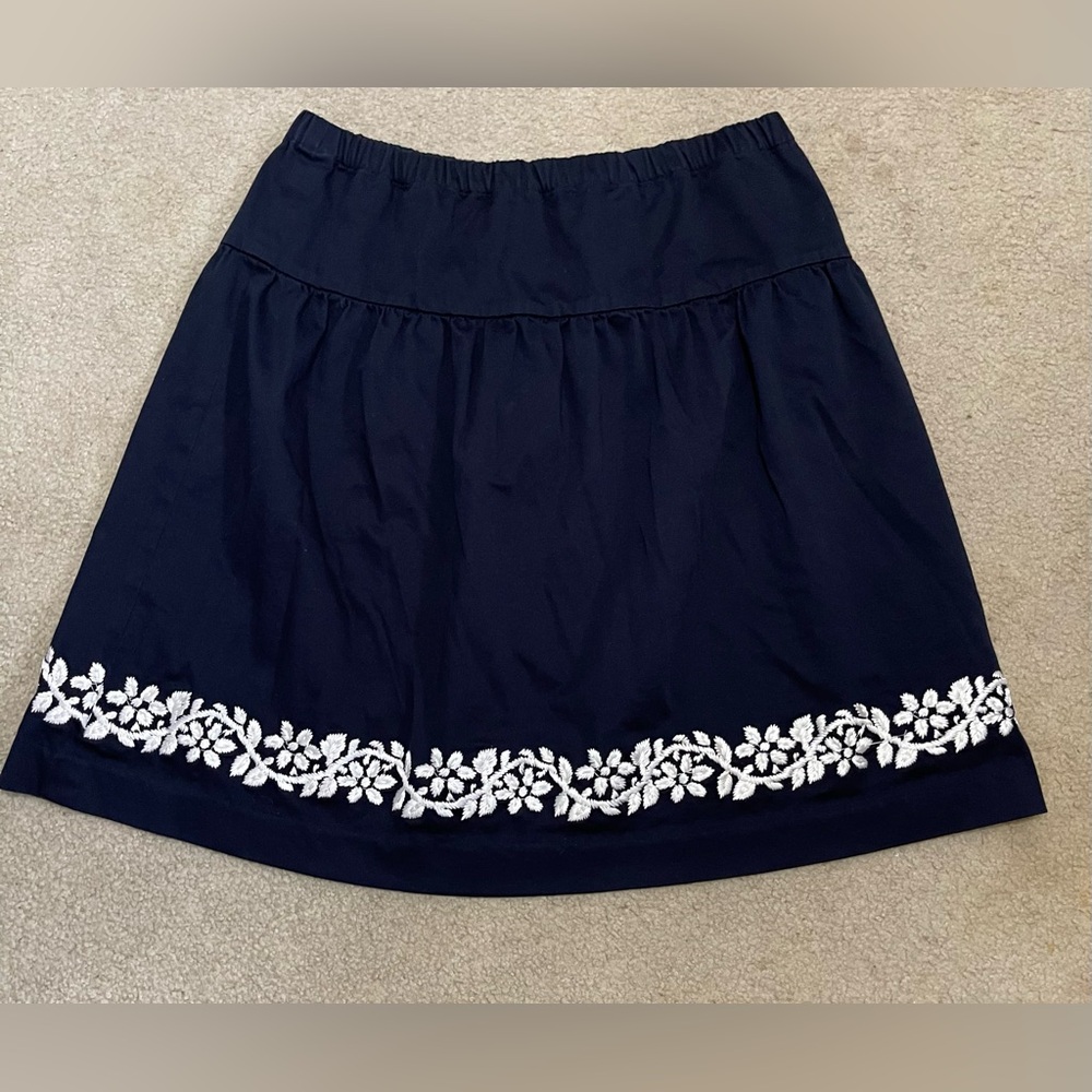 Oscar De La Renta Blue Floral Embroidered Knee Length Skirt Sz 12